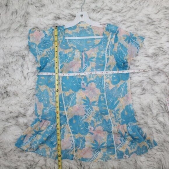 Modcloth Blue Floral Ruffle Blouse Size Small - Picture 4 of 9